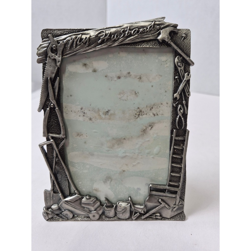 Vintage Perfect My Husband Handyman Tools Pewter Metal Picture Frame 5x4